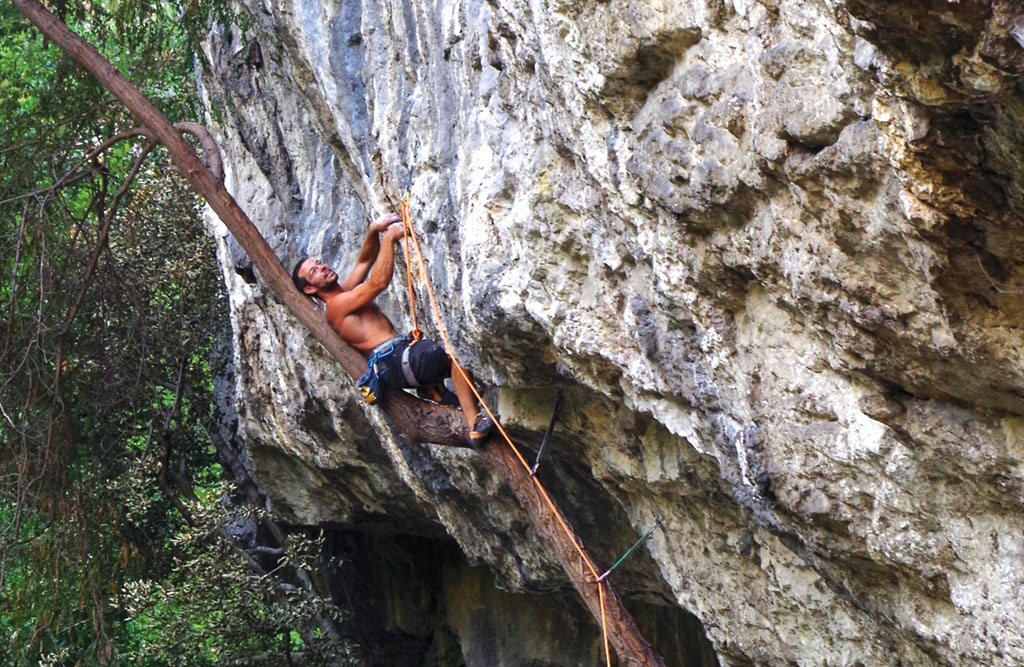 Don’t forget to enjoy climbing even if it is trees. Gaz Parry on a F7c at Dryanovo, Bulgaria. Photo: Gaz Parry