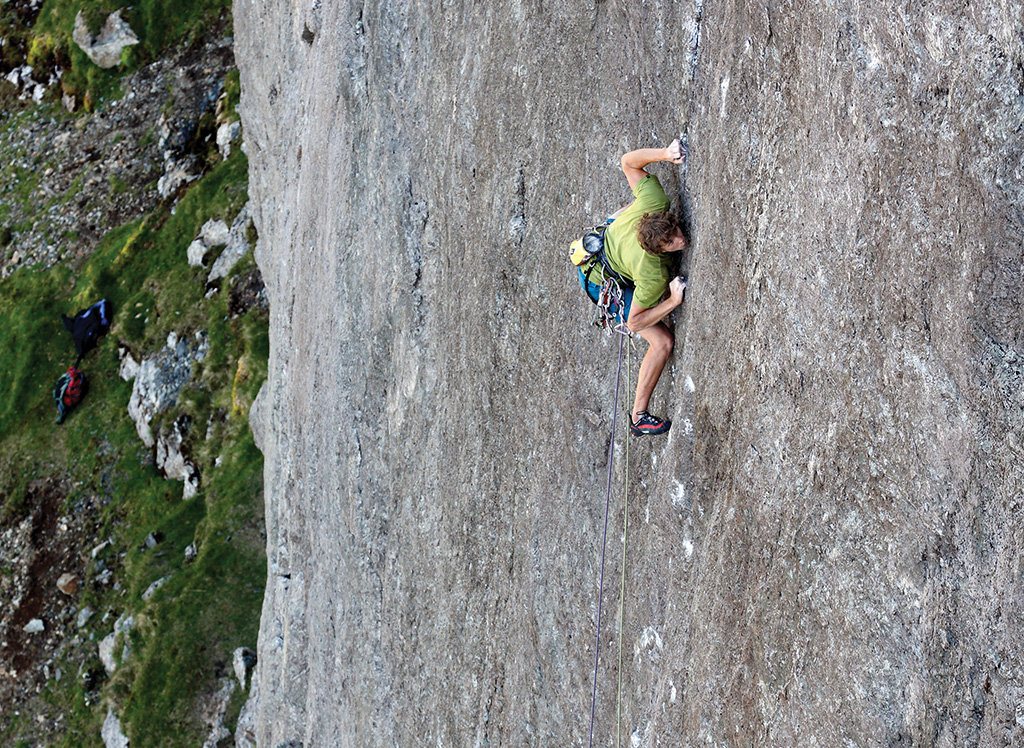 George Ullrich committed on the seventh ascent of The Indian Face (E9 6c). Photo: © David Simmonite