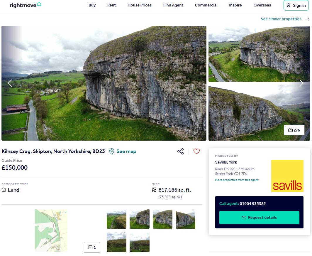The RightMove listing for Kilnsey Crag