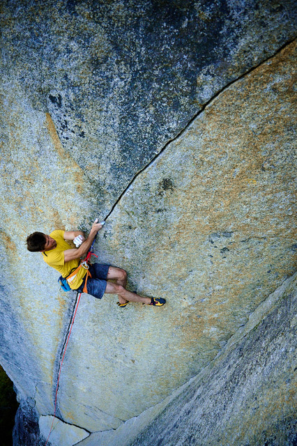 Didier Berthod making the first ascent of The Crack of Destiny. Photo: Fred Moix