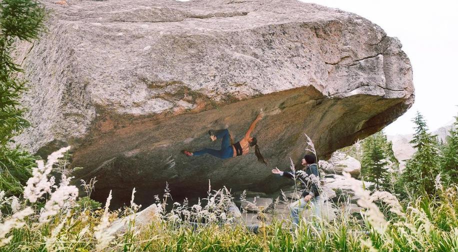 Brooke Raboutou climbing Box Therapy which she suggested was V15/Font 8C. Photo: Finn Stack