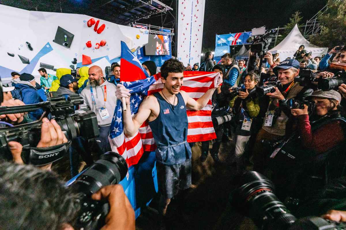 Jesse Grupper after taking the win and getting an Olympic invitation at Santiago. Photo: Lena Drapella/IFSC
