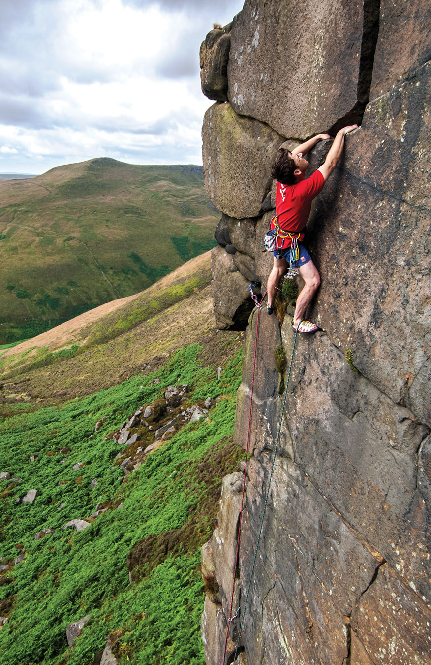 Jon Barton climbing the well protected classic route of Flash Wall (VS 5a) on Nether Tor. Photo: Keith Sharples