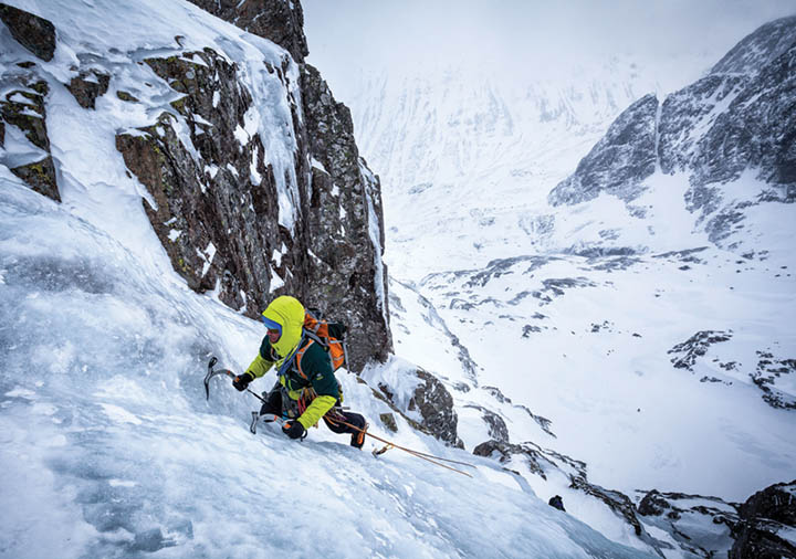 Giles Trussell on the second ice pitch of Jubilation (IV 4), Jubilee Buttress. Photo: Glenmore Lodge/Nadir Khan