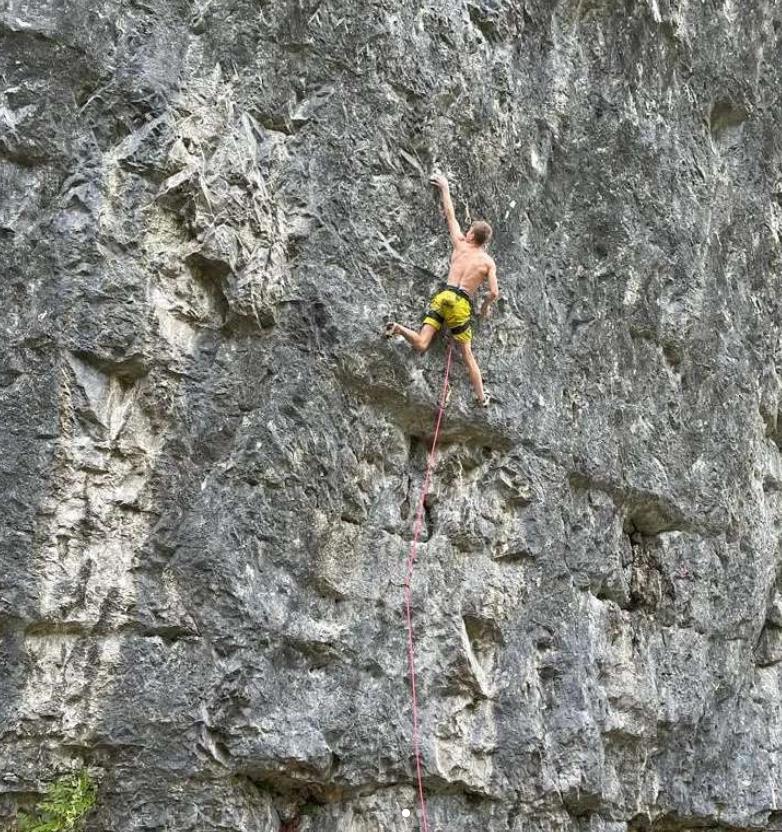 Josh Ibbotson on Northern Lights (F9a) at Kilnsey. Photo: Instagram/ @marshabalaeva