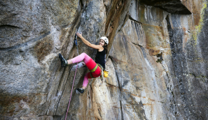 Laura Pineau with first female ascent of Wet Lycra Nightmare (F8b/5.13d)