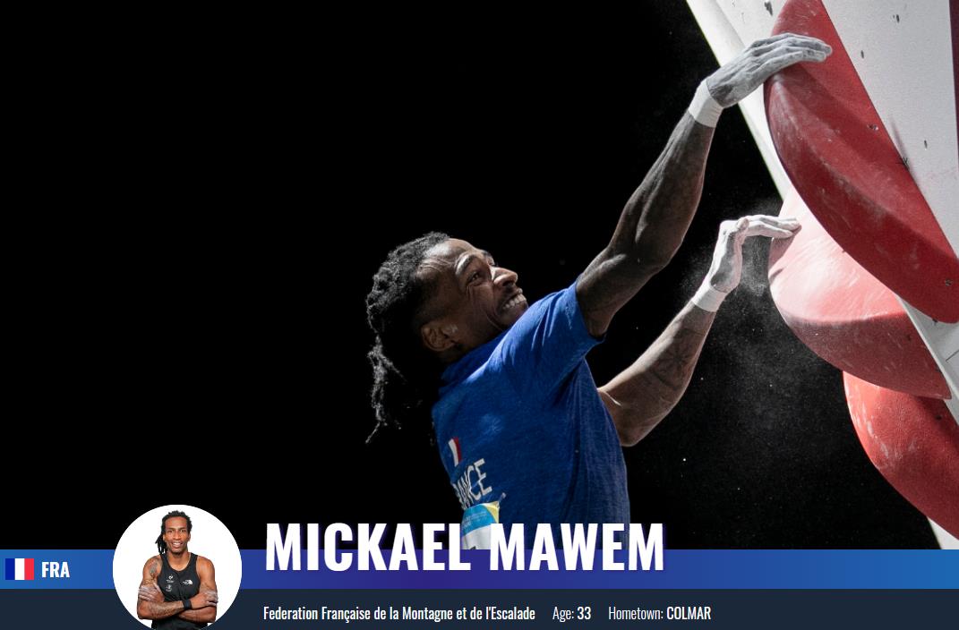 Mickael Mawem, the 33-year old winner of the 2023 Men's Boulder World Championship