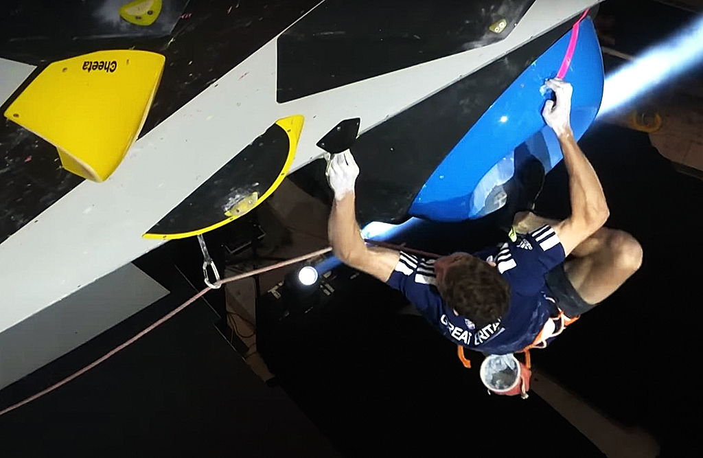 Toby Roberts flying GB Climbing colours to finish 5th in the Combined Final (B&L). Video Grab