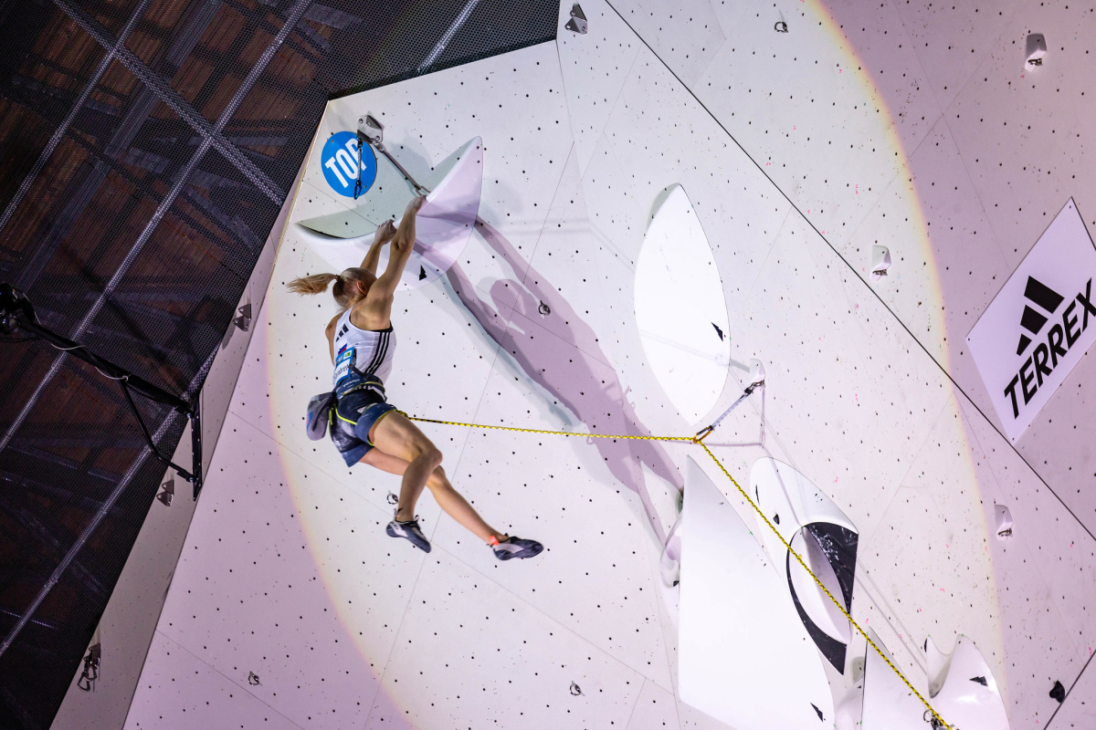 Janja Garnbret winning at Koper and taking her 26th Lead Gold. Photo: Jan Virt/IFSC.