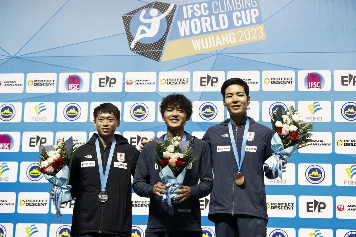 Men’s podium at Wujiang. Photo: Dimitris Tosidis/IFSC