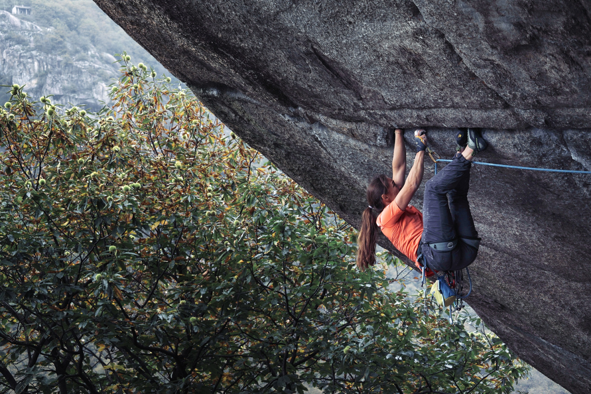 Caroline Ciavaldini on the third female ascent of Greenspit (F8b/+). Photo: Coralie Havas