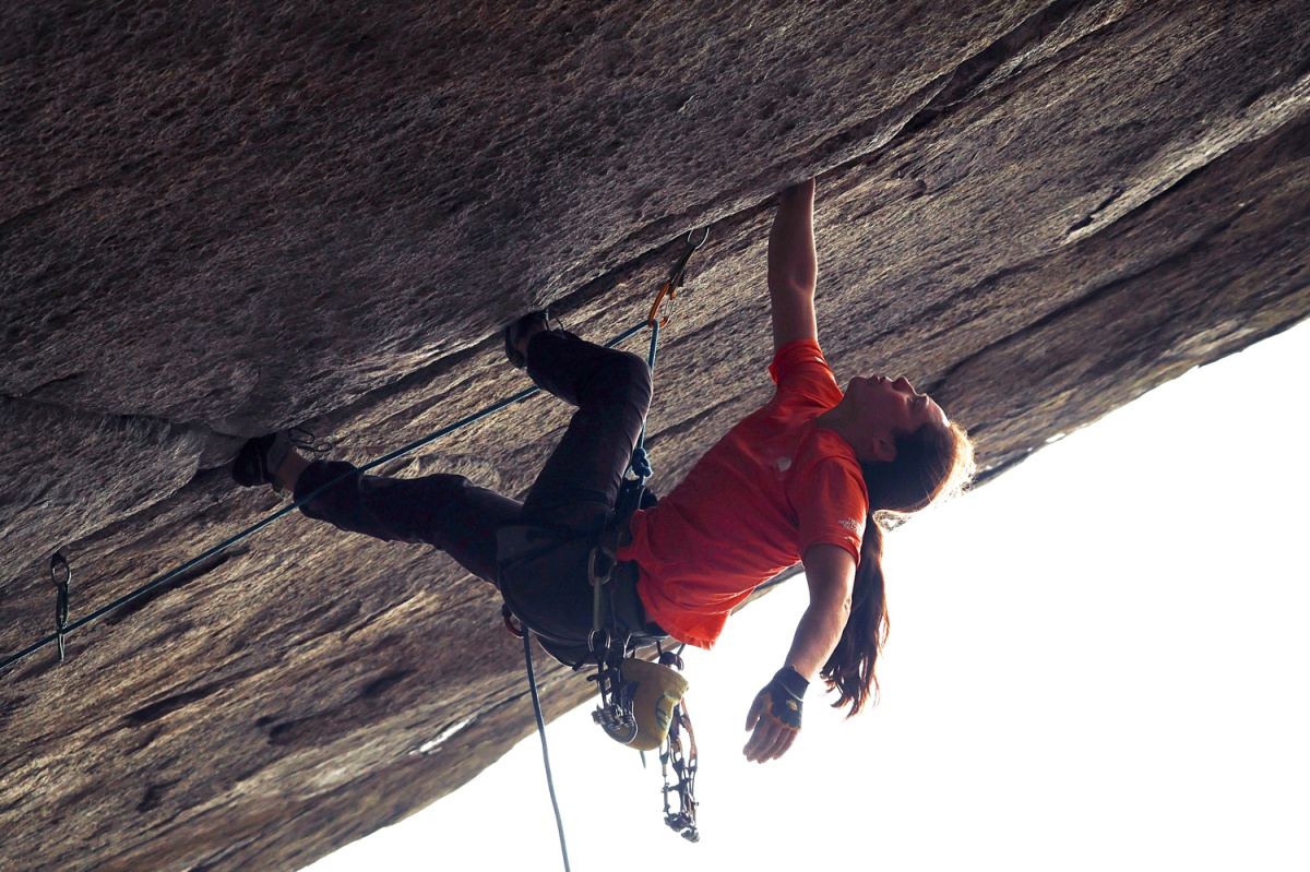 Caroline Ciavaldini on the third female ascent of Greenspit (F8b/+). Photo: Coralie Havas