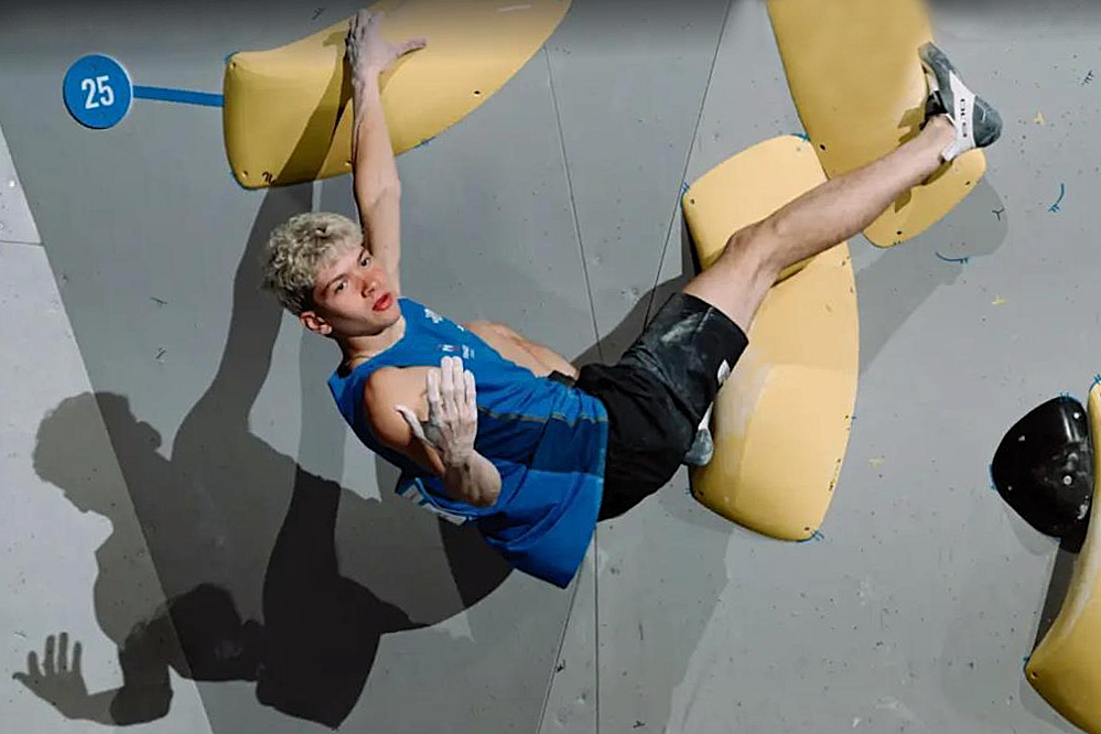 Mejdi Schalck taking gold in Prague.. Photo: IFSC