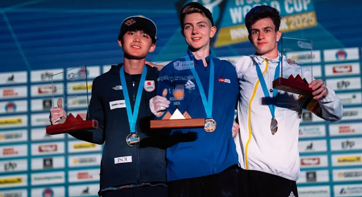 Men's Innsbruck Boulder podium. PHoto: IFSC