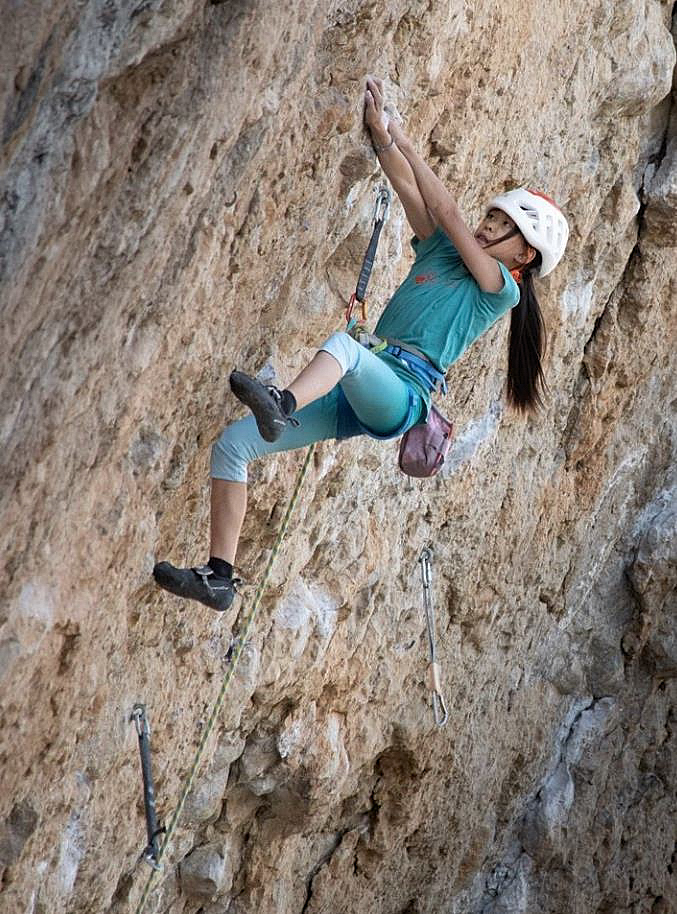 Veronica Chik (aged nine) redpointing Fish Eye (F8c), Oliana. Photo: Instagram