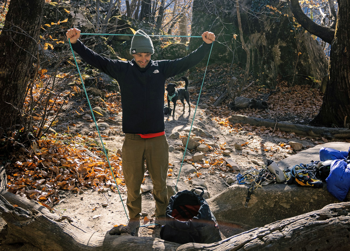 Jacopo Larcher beneath Bon Voyage. Photo: Andrea Cossu/@onsen_productions