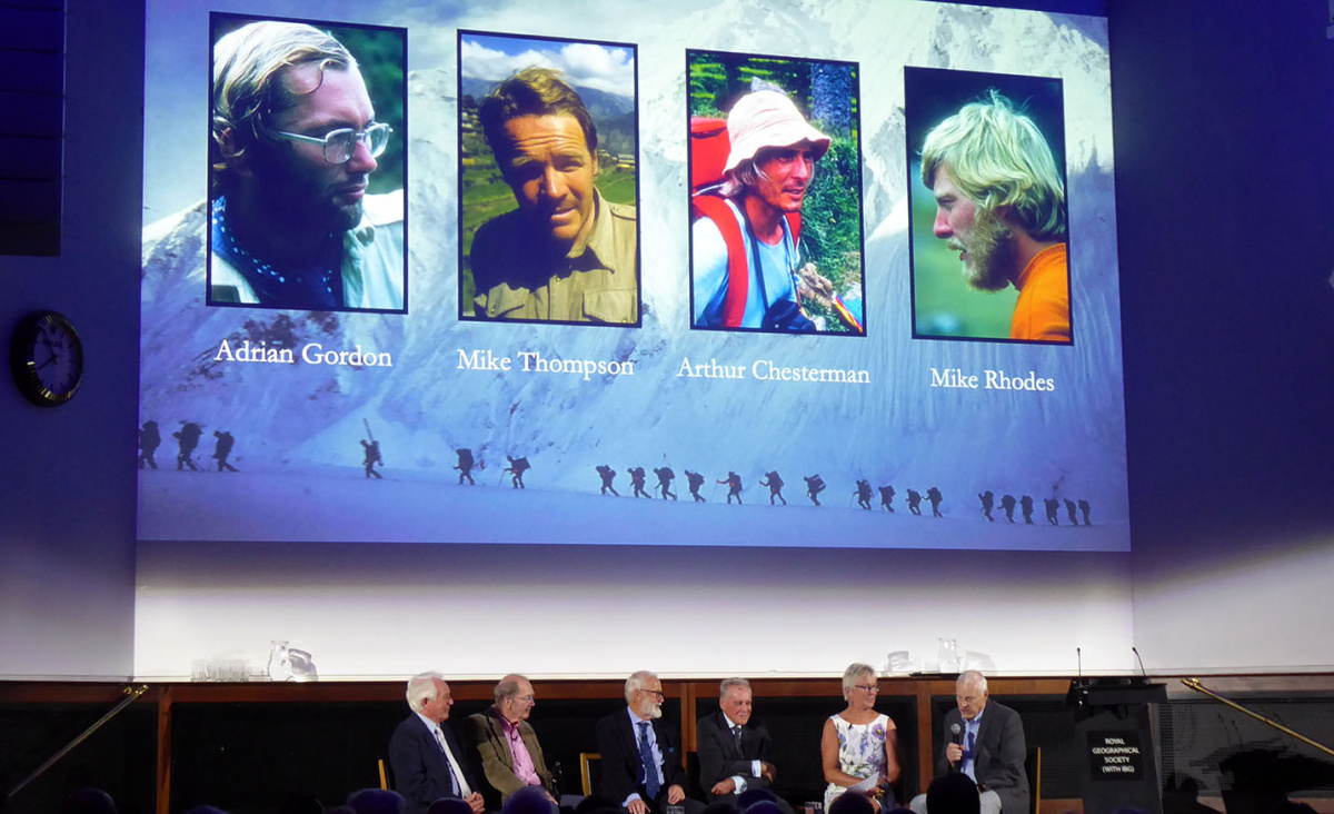 Arthur Chesterman, Adrian Gordon, Chris Bonington, Mike Thompson, Julie Summers and Mike Rhodes on stage. Photo: Noel Dawson