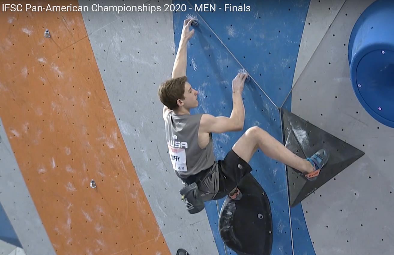 US athlete Colin Duffy successfully stepping up to senior level and using his ace lead climbing to take the Pan-American win and become the fourth Team USA climber to qualify for Tokyo