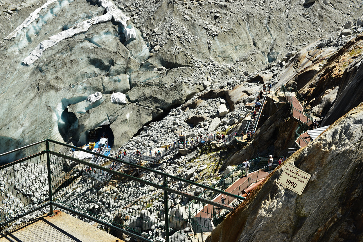 The steps down to the ice grotto in the Mer de Glace captured in summer 2012. Photo: Keith Sharples