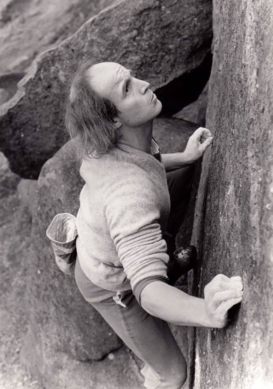 John bouldering at Burbage South in 1986. Photo: © John Kirk