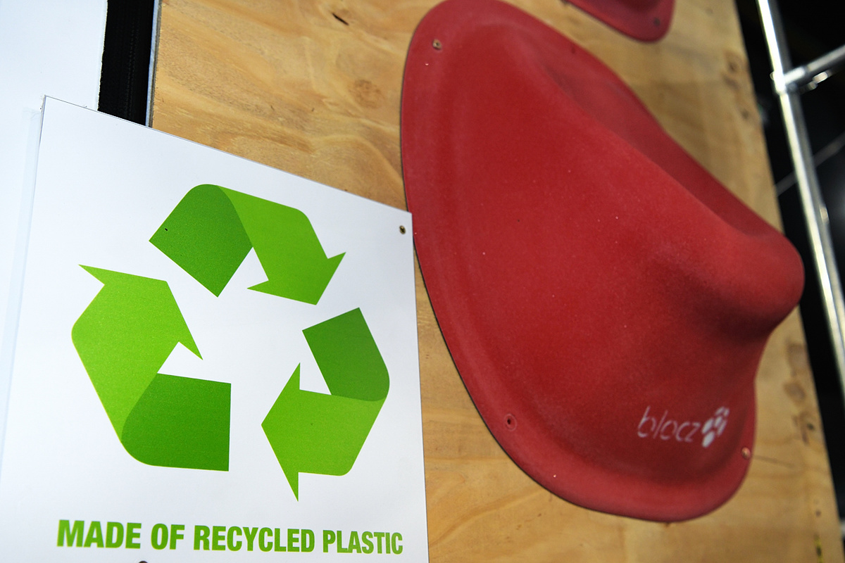 Recycled plastic anyone? A new line of holds from blocz are the first to be made from recycled plastic. Photo: Keith Sharples